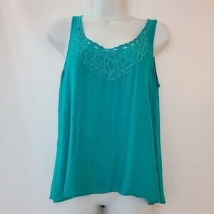 Aerie Scoop Scalloped Neckline Teal Tank Top – Size S